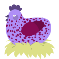 A lilac and wine chicken with a speckle pattern