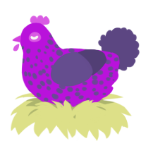 A amethyst and overcast chicken with a speckle pattern