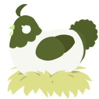 A white and olive chicken with a head pattern