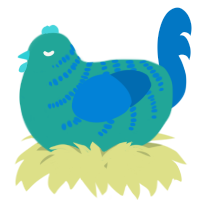 A turquoise and sapphire chicken with a half-bar pattern