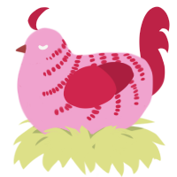 A pink and crimson chicken with a half-bar pattern