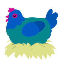 A teal and ultramarine chicken with a head pattern