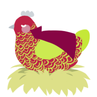A crimson and lime chicken with a double-lace pattern