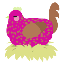 A fuchsia and brown chicken with a speckle pattern
