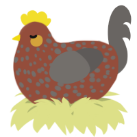 A russet and grey chicken with a speckle pattern