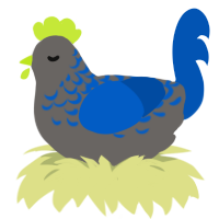 Mars, a grey and ultramarine chicken with a half-lace pattern