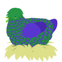 A viridian and indigo chicken with a lace pattern