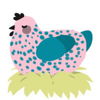 A rose and sea chicken with a speckle pattern