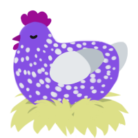 A blurple and mist chicken with a speckle pattern