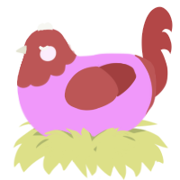 A lavender and red chicken with a head pattern