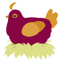 A maroon and orange chicken