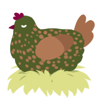 A olive and brown chicken with a speckle pattern