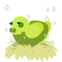 A chartreuse and lime chicken with a head pattern