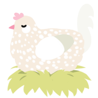 Powder, a cream and white chicken with a speckle pattern