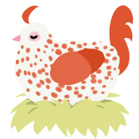 A white and vermilion chicken with a speckle pattern