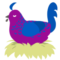 A plum and ultramarine chicken with a half-lace pattern
