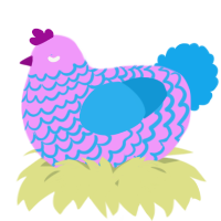 A lavender and sky chicken with a lace pattern