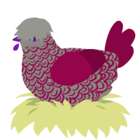 Gummy, a ash and maroon chicken with a double-lace pattern
