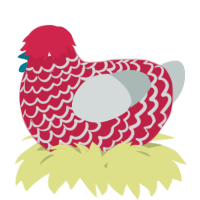 A crimson and silver chicken with a lace pattern