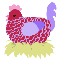 A crimson and lilac chicken with a lace pattern