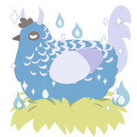 Clarisse, a sky and lilac chicken with a half-lace pattern