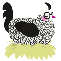A white and sable chicken with a double-lace pattern