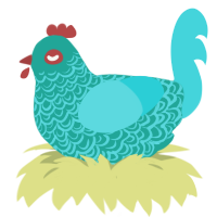 A turquoise and aqua chicken with a double-lace pattern