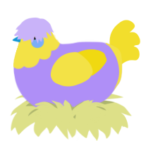A lilac and yellow chicken with a head pattern