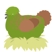 A chartreuse and brown chicken with a half-lace pattern