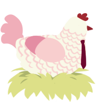 Dahlia, a white and pink chicken with a lace pattern