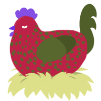 A crimson and olive chicken with a speckle pattern
