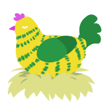 A yellow and viridian chicken with a bar pattern