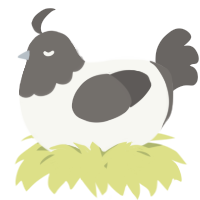 A white and grey chicken with a head pattern