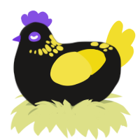 A sable and yellow chicken with a neck-speckle pattern