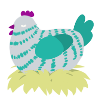 A mist and turquoise chicken with a bar pattern