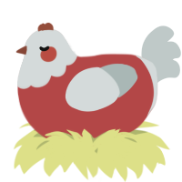 A red and silver chicken with a head pattern