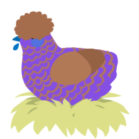 A blurple and brown chicken with a lace pattern