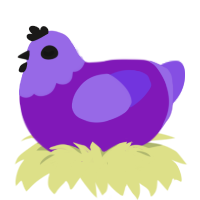 Uriah, a violet and blurple chicken with a head pattern