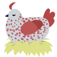 A mist and red chicken with a speckle pattern