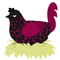 A sable and maroon chicken with a speckle pattern