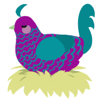 sigma boy junior, a plum and teal chicken with a lace pattern