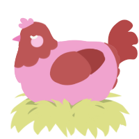 A pink and red chicken with a head pattern