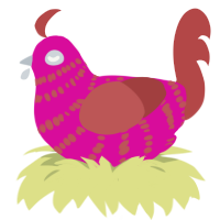 A fuchsia and red chicken with a bar pattern