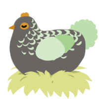 A grey and gluppy chicken with a half-lace pattern