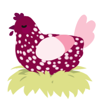 A maroon and rose chicken with a speckle pattern