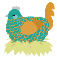 A turquoise and orange chicken with a lace pattern