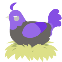 A grey and blurple chicken with a head pattern