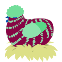 A maroon and spring chicken with a bar pattern