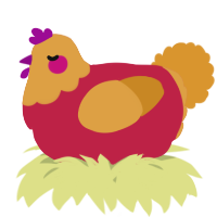 A crimson and orange chicken with a head pattern