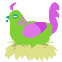 Curie, a grass and orchid chicken with a neck-speckle pattern